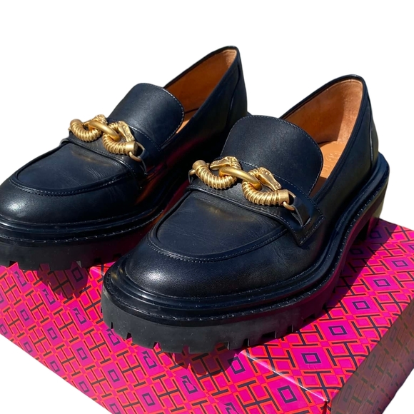 Black Loafers with Gold Chain Detail - Picture 3 of 12